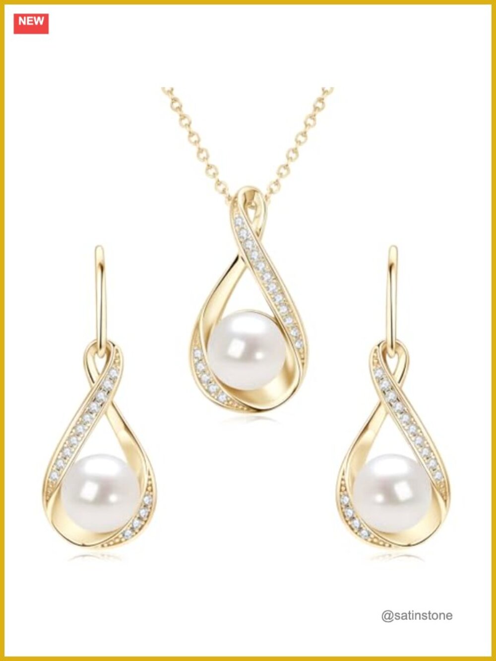 Sterling Silver Freshwater Pearl Moissanite Jewelry Set Necklace Earrings